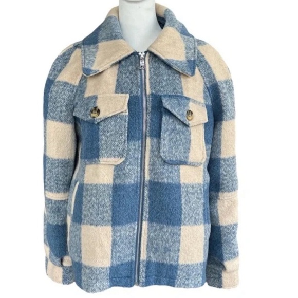AVEC LES FILLES BLUE PLAID CHECK JACKET SHACKET XS - Picture 1 of 5